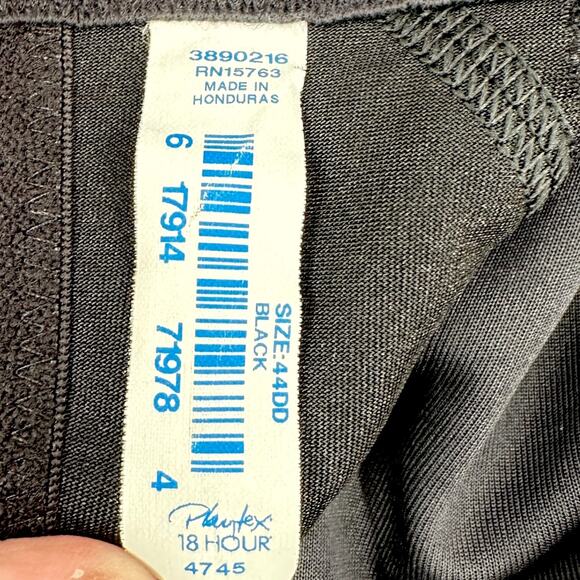 Playtex 18 Hour Black Floral Pattern Wide Straps Full Coverage Bra 44DD - Picture 4 of 5